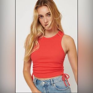 Dynamite BEIGE Cropped Drawstring Rib Tank Top Size Medium